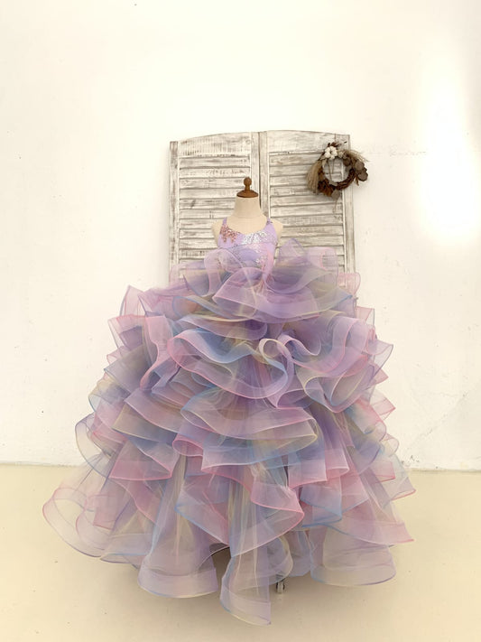 Rainbow Ruffle Tulle Butterfly Beaded Sequin Backless 