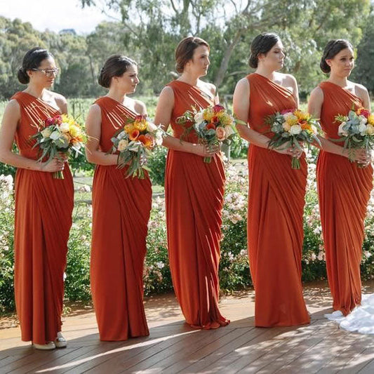 Roycebridal Sheath One Shoulder Rust Orange Bridesmaid Dresses Ruffles