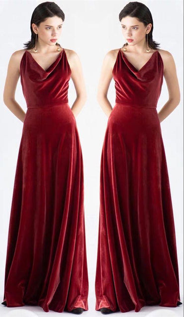 Roycebridal Rust Velvet Bridesmaid Dresses V Neck Sleeveless Wedding Guest Dress