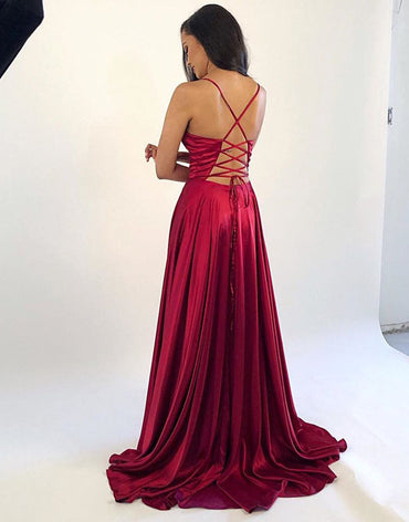 Roycebridal Tanya | Satin Long Dark Red Prom Dress