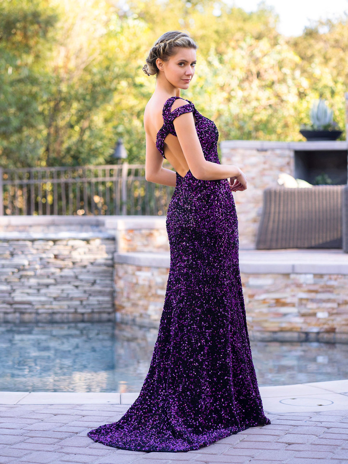 Roycebridal Grape Mermaid One-Shoulder Sequin Long Prom Dress with Slit