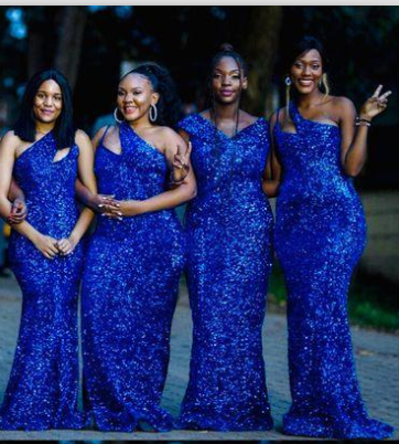 Roycebridal Mismatched Sequins Mermaid Royal Blue Bridesmaid Dresses