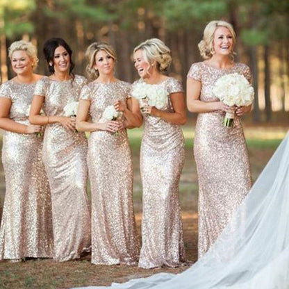 Simple Round Neck Mermaid Sequin Bridesmaid Dresses Sexy Party Dresses