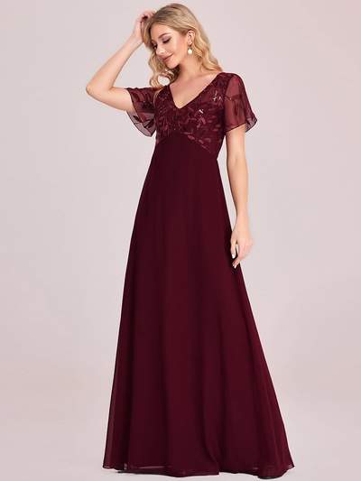 Shannon sequin leaf patterned chiffon mother of the groom dress - Bay Bridal and Ball Gowns