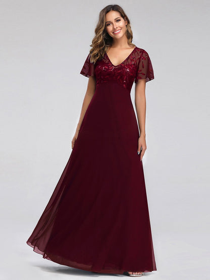 Shannon sequin leaf patterned chiffon mother of the groom dress - Bay Bridal and Ball Gowns