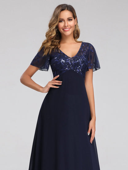 Shannon sequin leaf patterned chiffon mother of the groom dress - Bay Bridal and Ball Gowns