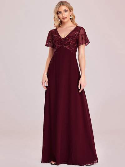 Shannon sequin leaf patterned chiffon mother of the groom dress - Bay Bridal and Ball Gowns