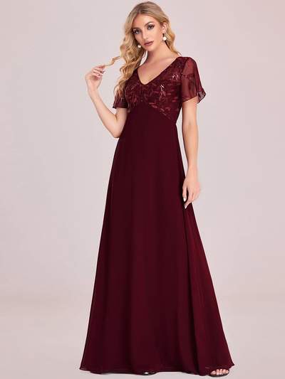 Shannon sequin leaf patterned chiffon mother of the groom dress - Bay Bridal and Ball Gowns