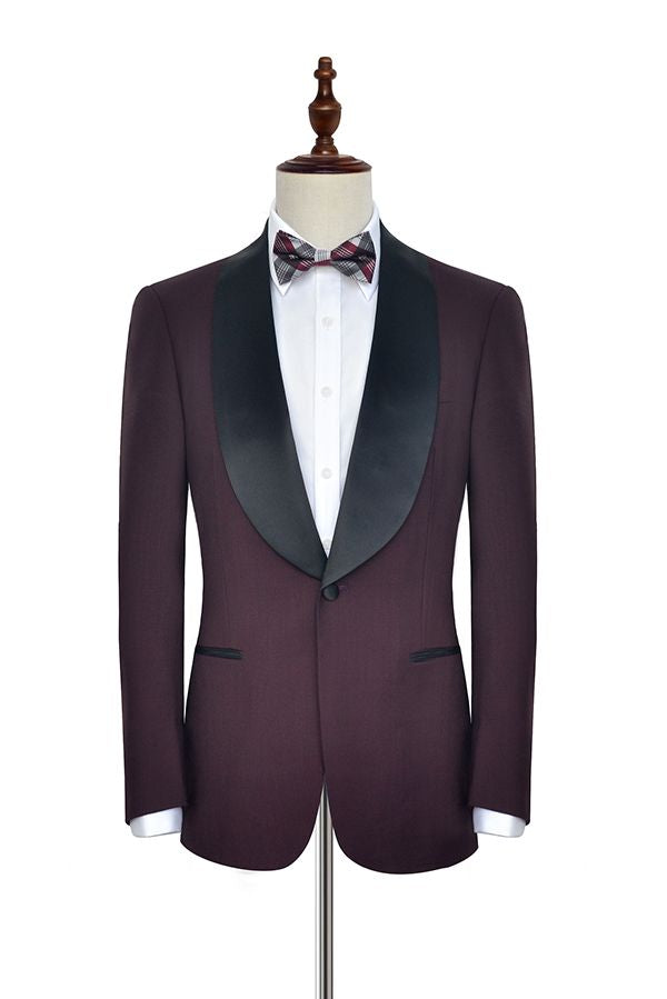 Sharp-looking Black Shawl Collor One Button Burgundy Wedding Suits for Men-showprettydress