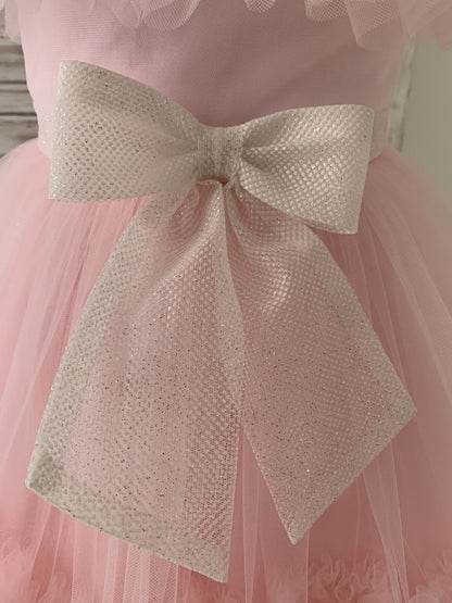 Princess Sheer Neck Pink Ruffle Tulle Wedding Flower Girl 