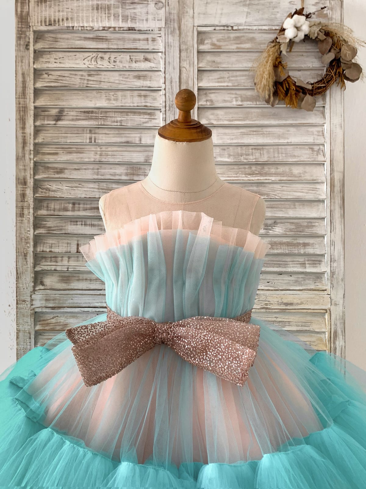 Princess Sheer Neck Pink / Blue Tulle Wedding Flower Girl 