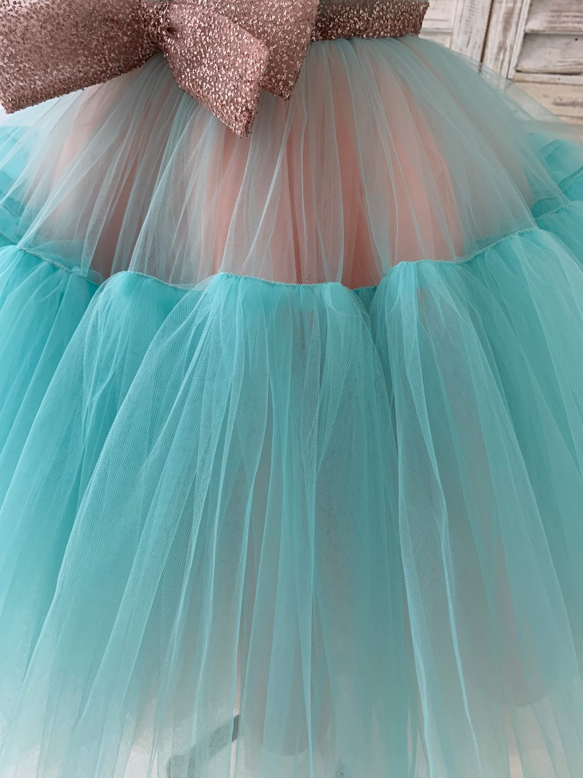 Princess Sheer Neck Pink / Blue Tulle Wedding Flower Girl 