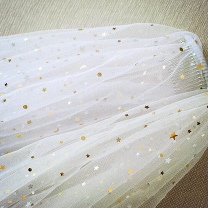 Roycebridal Shiny Bridal Veils with Gold Star Sparkly Wedding Veil