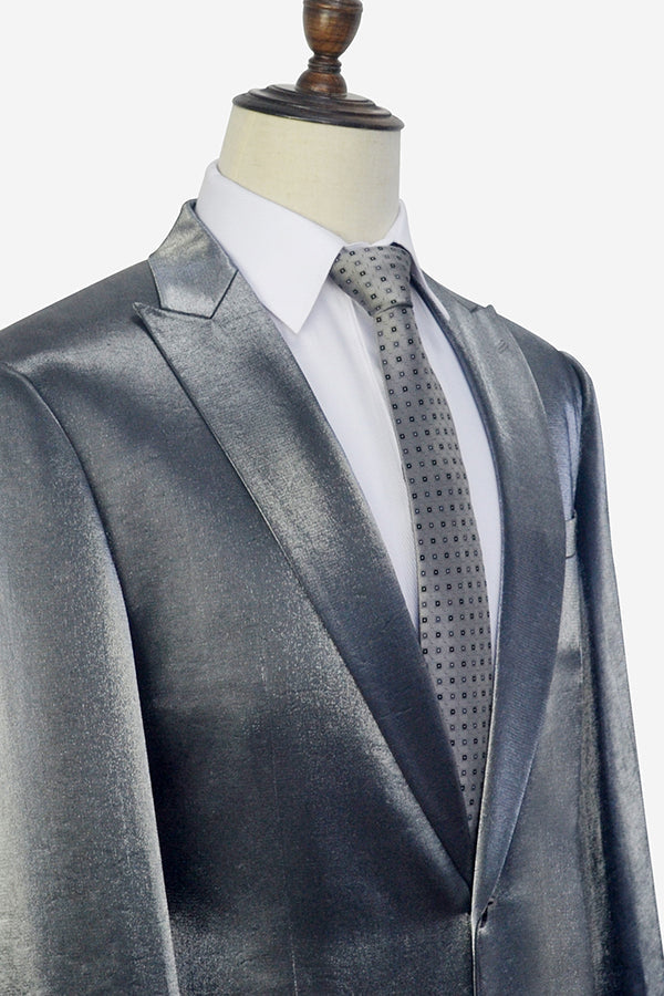 Shiny Silver Marriage Suits Glittering Peak Lapel Suits for Men-showprettydress