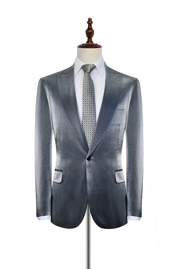 Shiny Silver Prom Suits Glittering Peak Lapel Suits for Men-showprettydress