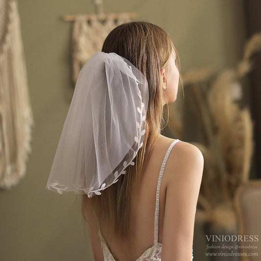 Short Bridal Veil Lacy Appliqued-Accessories-Viniodress-Ivory-Viniodress