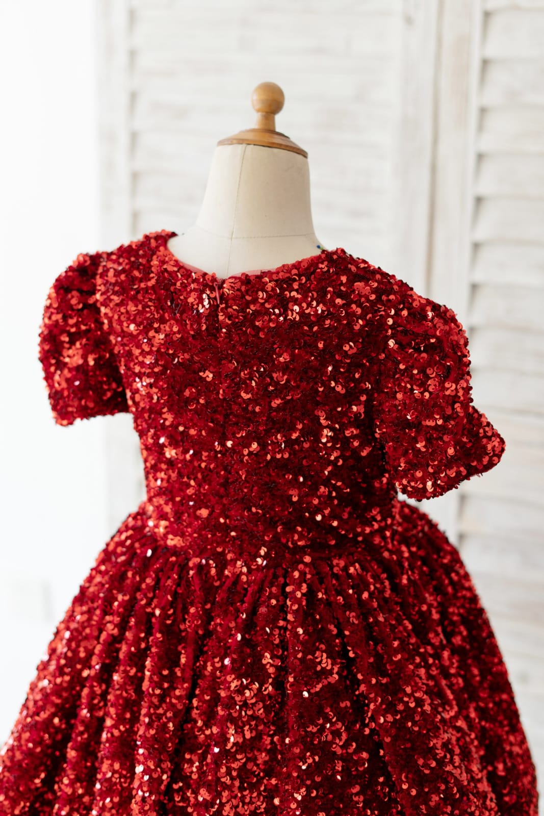 Short Sleeves Burgundy Sequin Wedding Flower Girl Dress Kids