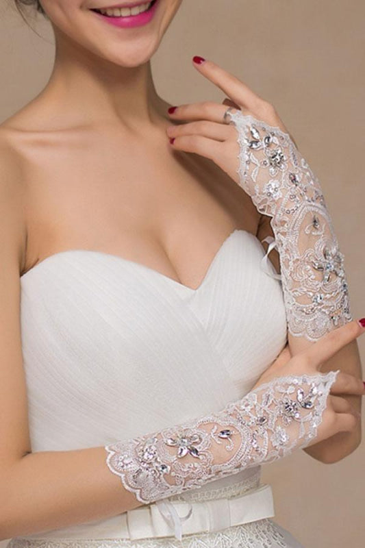 Short White Lace Wedding Gloves Wrist - wedding gloves