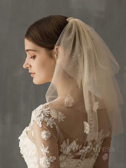 Shoulder Length Champagne Bridal Veils-Veils-Viniodress-Champagne-Viniodress