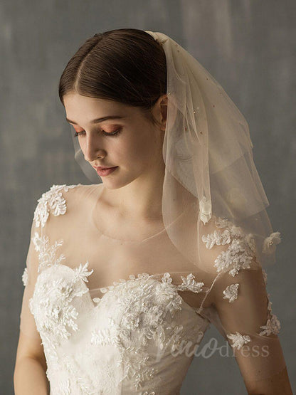 Shoulder Length Champagne Bridal Veils-Veils-Viniodress-Champagne-Viniodress