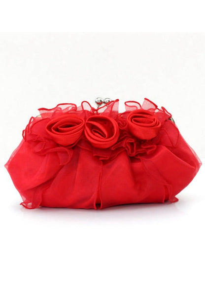 Silk Chain Clutches With Flower