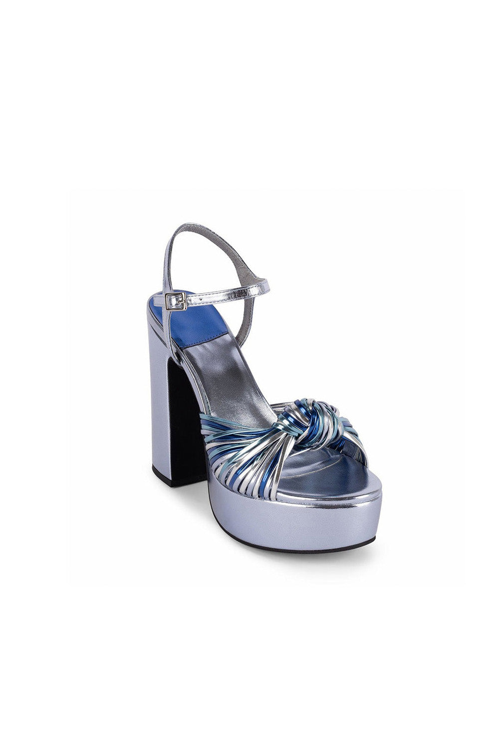 Silver Chunky Knotted Block Heel Platform Sandals