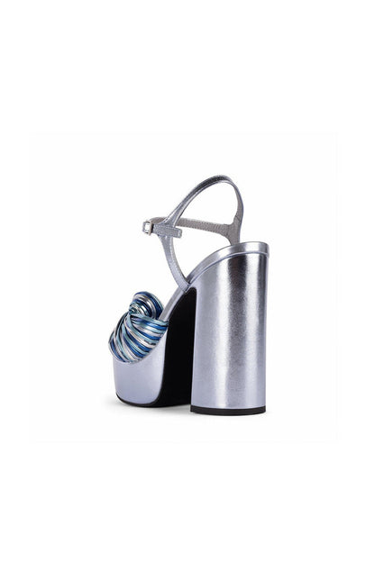 Silver Chunky Knotted Block Heel Platform Sandals