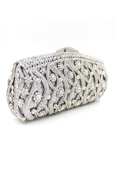 Roycebridal Silver Rhinestones Chain Square Party Handbag