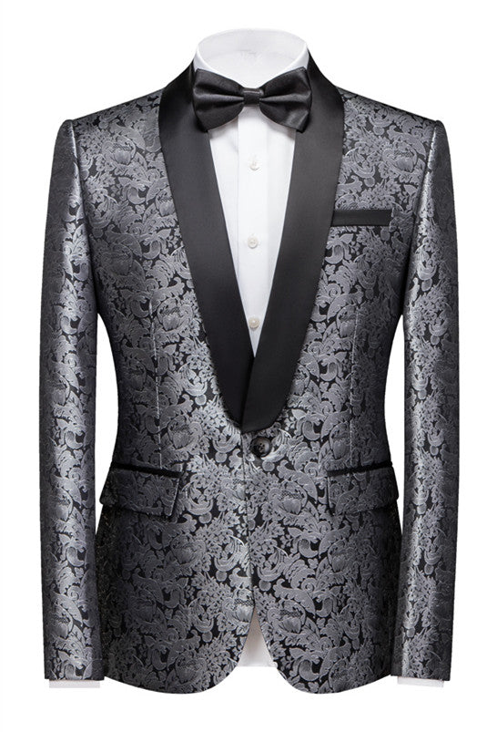 Silver Shawl Lapel Custom design One Button Jacquard Weddig Tuxedo for Men-showprettydress