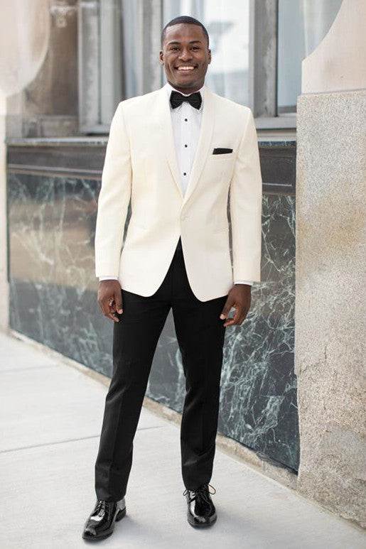 Simple and Bespoke White Shawl Lapel Wedding Men Suits-showprettydress