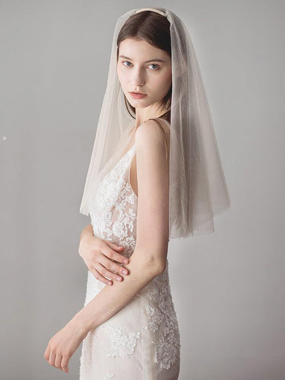 Roycebridal Simple Champagne Short Wedding Veils Blusher Veil