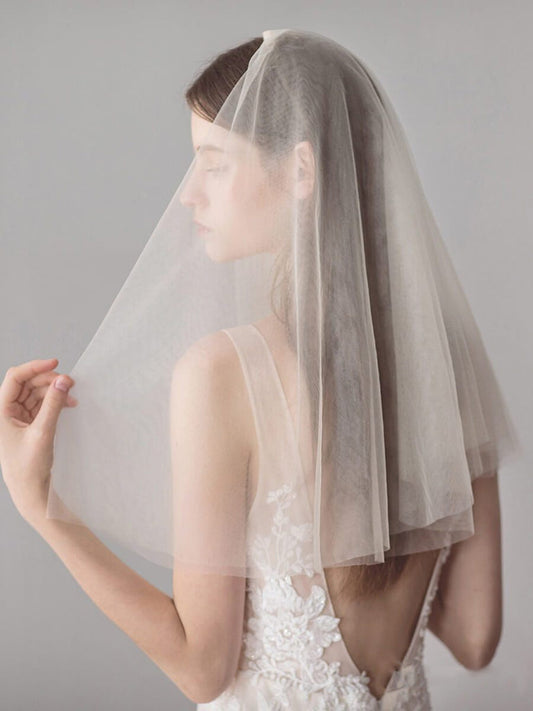 Roycebridal Simple Champagne Short Wedding Veils Blusher Veil