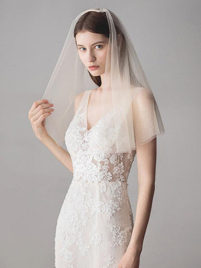 Roycebridal Simple Champagne Short Wedding Veils Blusher Veil