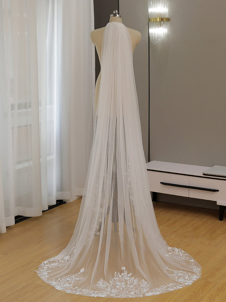 Roycebridal Simple Floral Lace Chapel Train Veil Bridal Veil Wedding Veil