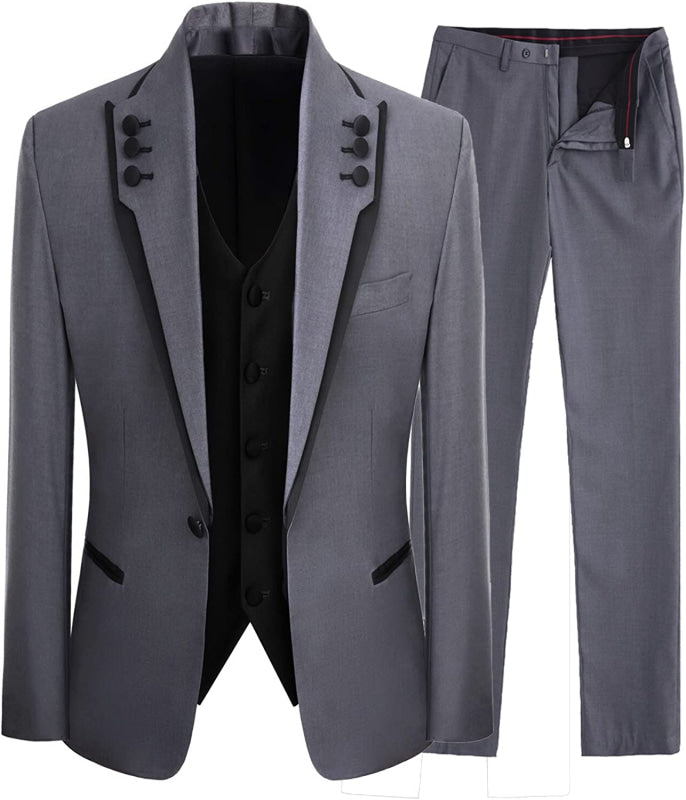 Jeffrey Simple Gray Shawl Lapel Three Pieces Prom Suits