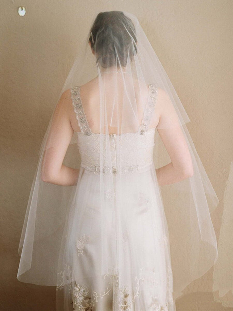 Roycebridal Simple Ivory Tulle Drop Veil Crystal Comb Wedding Veils