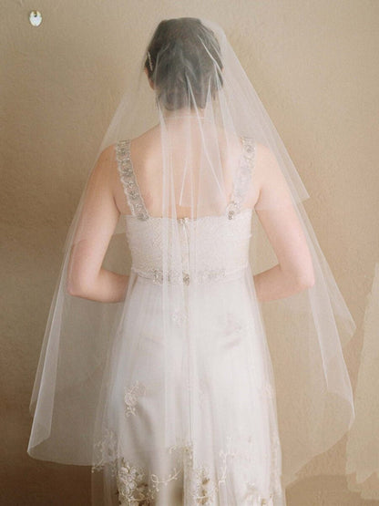 Roycebridal Simple Ivory Tulle Drop Veil Crystal Comb Wedding Veils