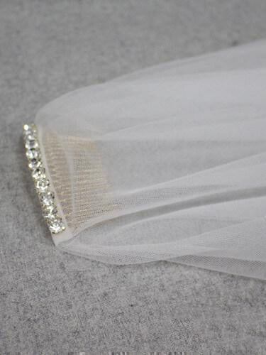 Roycebridal Simple Ivory Tulle Drop Veil Crystal Comb Wedding Veils