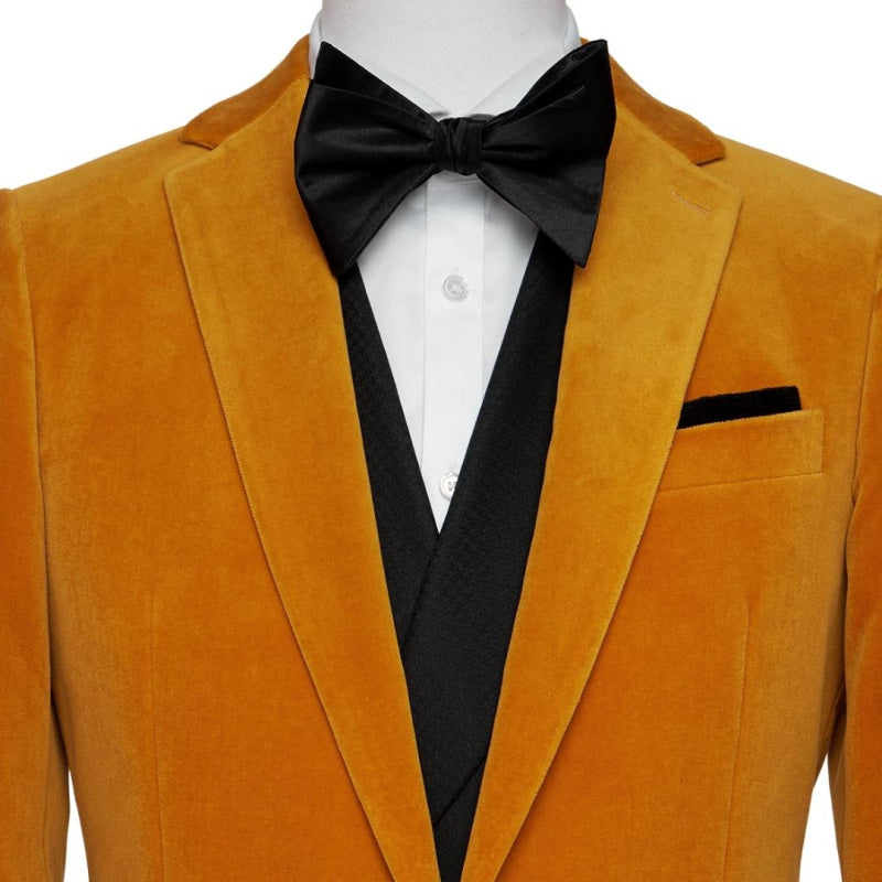 Ashbur Orange Notched Lapel Two Pieces Simple Velvet Prom Suits