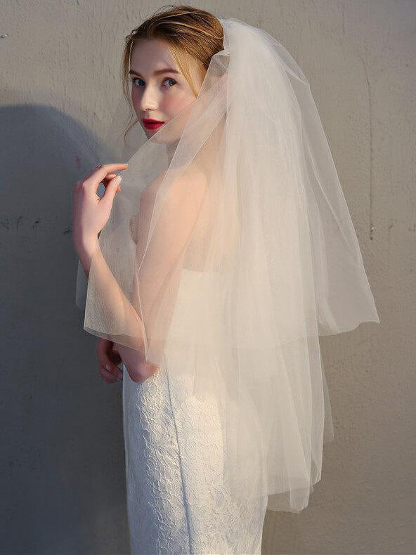 Roycebridal Simple Two Tier Ivory Short Wedding Veils