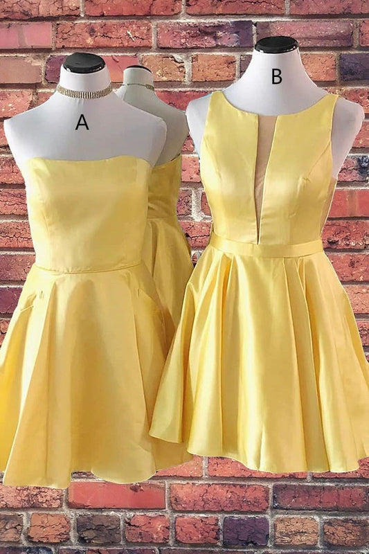 A-Line Yellow Sleeveless Short Homecoming Dresses