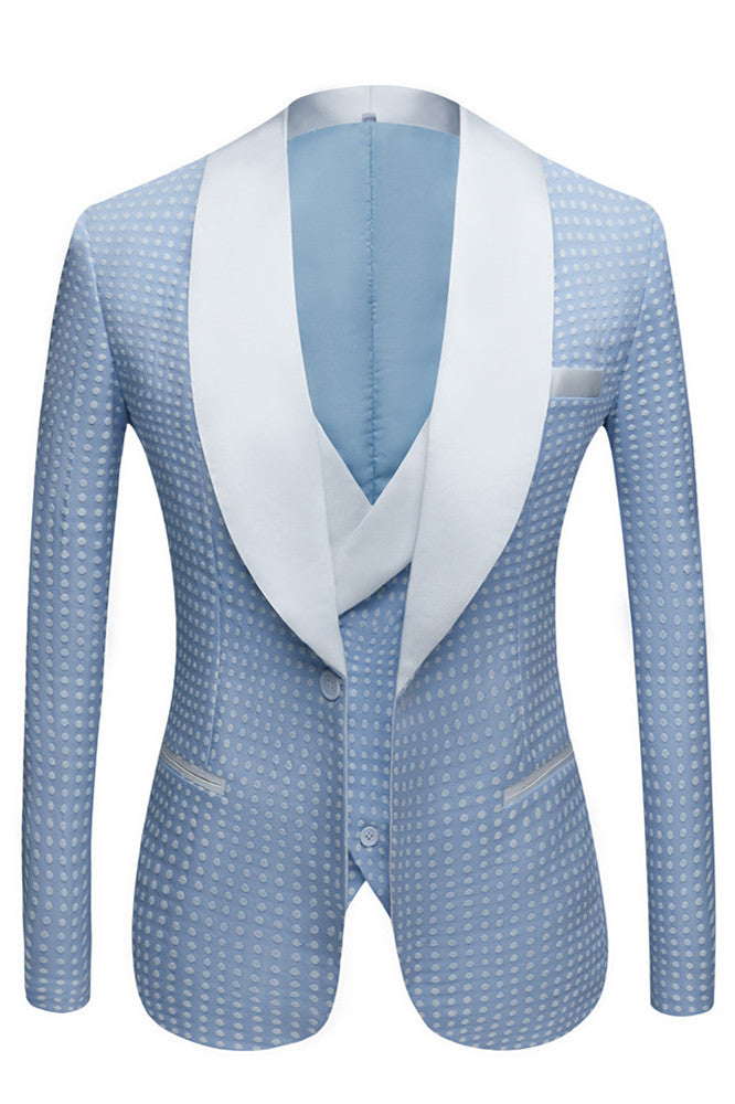 Sky Blue Fashion Dot Wedding Groom Suits with Shawl Lapel-showprettydress