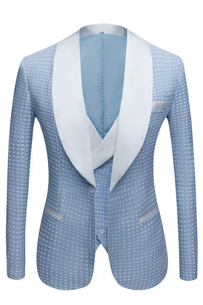 Sky Blue Fashion Dot Wedding Groom Suits with Shawl Lapel-showprettydress