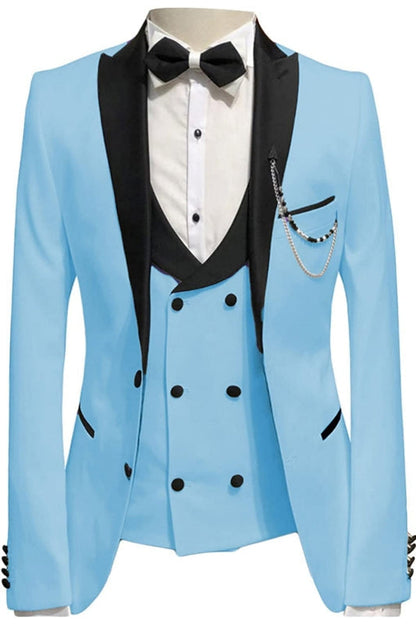 Miles Sky Blue Peaked Lapel Three Pieces New Arrival Prom Suits