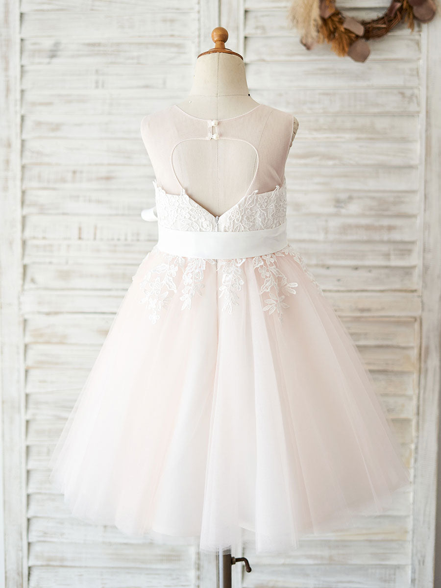 Sleeveless Sash Formal Tulle Lace Kids Pageant flower girl dresses-showprettydress