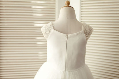 Cap Sleeves Champagne Lace Ivory Tulle Wedding Flower Girl 