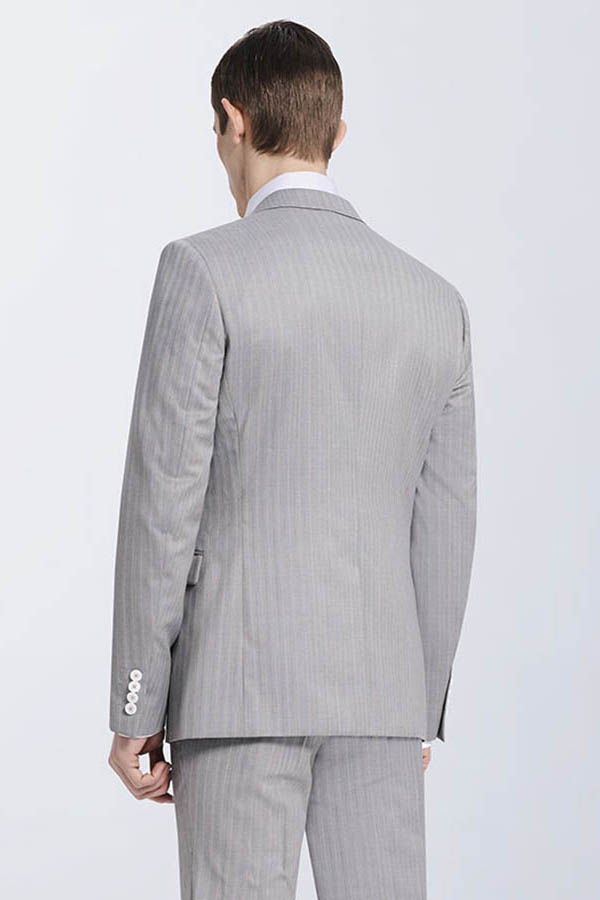 Small Notch Lapel Light-colored Stripes High Quality Light Grey Mens Suits-showprettydress