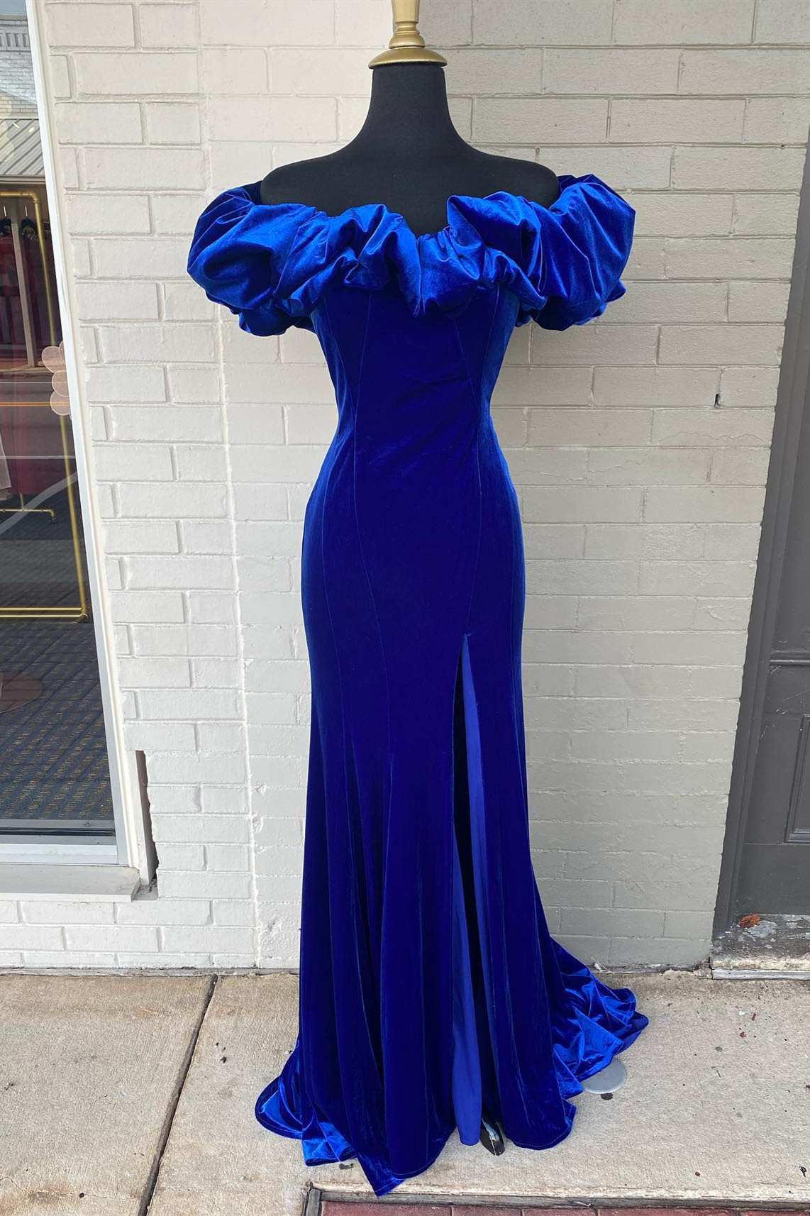 Roycebridal Royal Blue Off-the-Shoulder Ruffled Mermaid Long Prom Dress