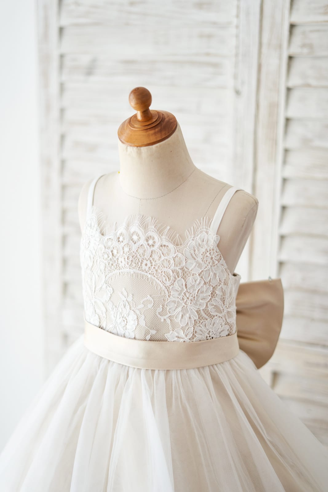 Spaghetti Straps Ivory Lace Tulle Wedding Flower Girl Dress 