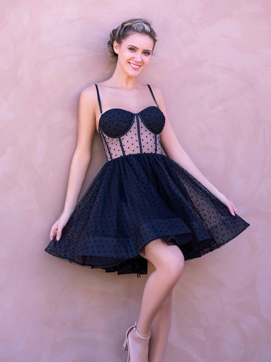 Sweetheart Spaghetti Straps Short Mini Tulle Black Homecoming Dress